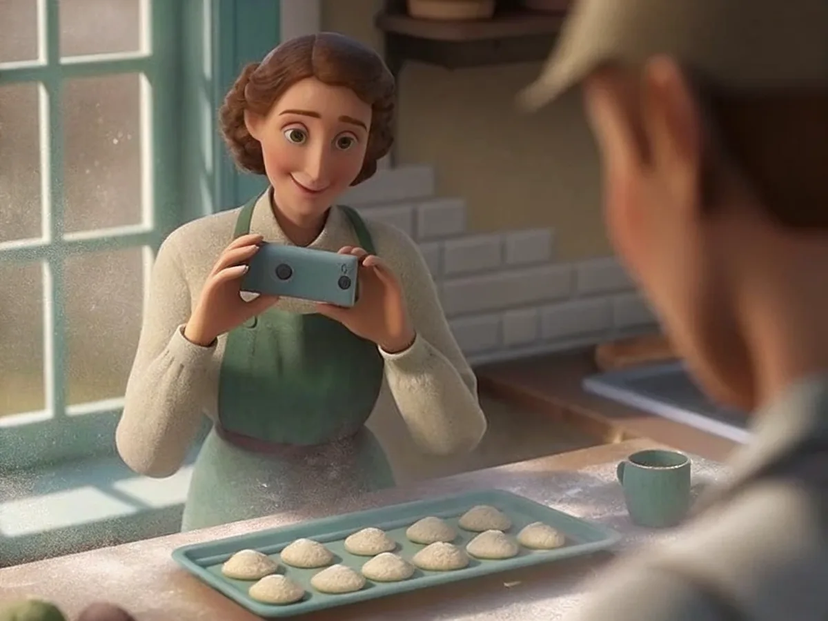 A baker photographing a fresh tray of pastries